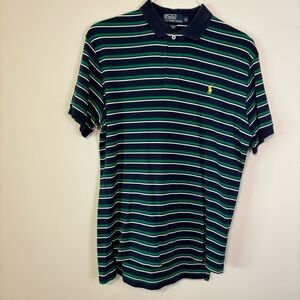 Ralph Lauren Men's Navy Polo with Green and White Stripes